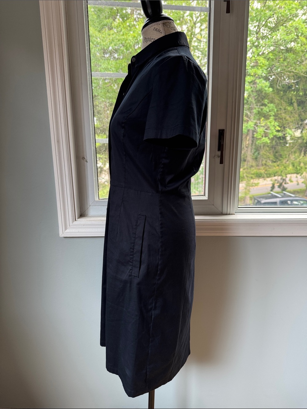 Theory black stretch cotton fitted short sleeve shirt midi dress small size 6 - Picture 5 of 10